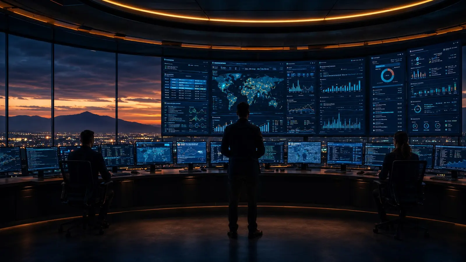 Control room operators reviewing live program dashboards